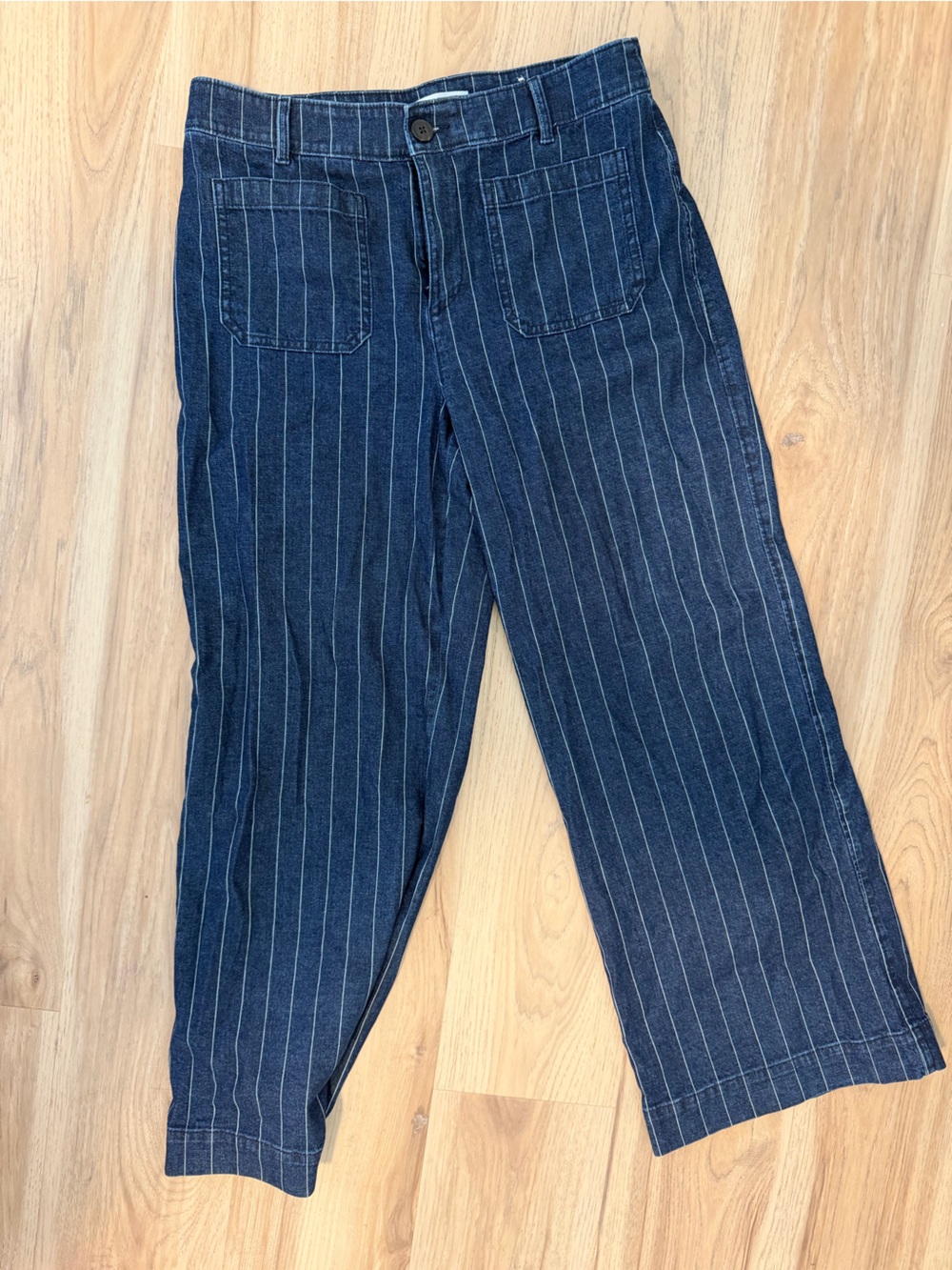 LOFT Navy Pinstripe Straight-Leg Jeans